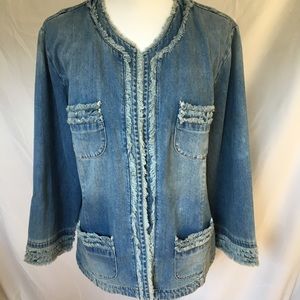 Chico's Light Blue Frayed-Trim Denim Jacket